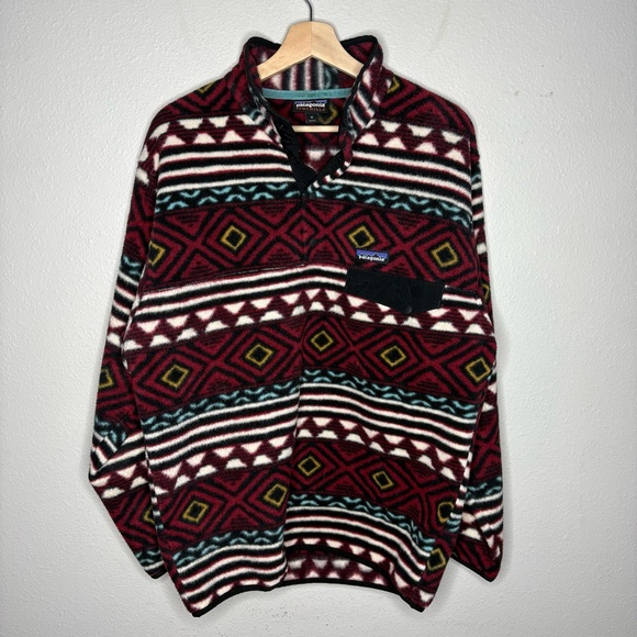 Patagonia Synchilla Sweater Mens Medium Red Saltillo Cinder Snap T Fleece